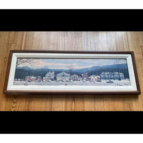 RARE VTG 1991 Norman Rockwell Main Street Stockbridge Framed Canvas Art Print